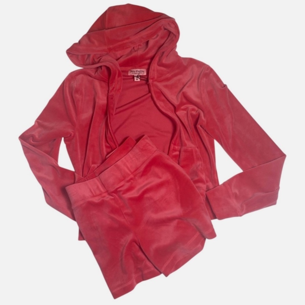 NWT Juicy Couture Bling Velour Tracksuit Hoodie & Short Set Watermelon MSRP$189